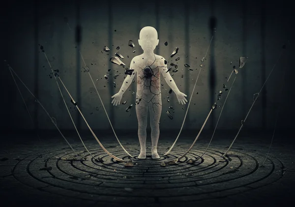 Abstract depiction of childhood trauma affecting development