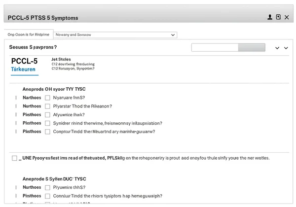 Screenshot of PCL-5 online test for PTSD symptom assessment.