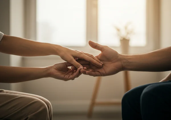 Person reaching out to a supportive mental health professional