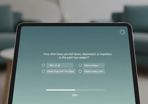 Veteran confidentially taking a PCL-5 mental health test online