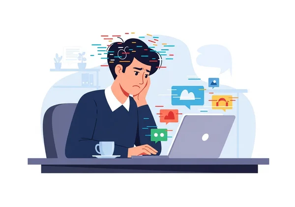 Person struggling to concentrate at work with distractions