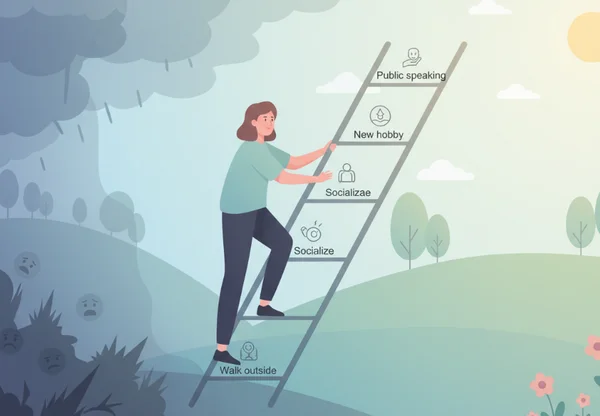 Person climbing a ladder for gradual exposure therapy