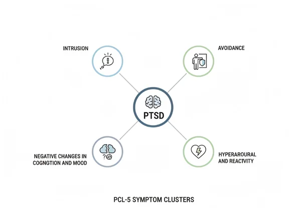 Infographic showing the four PCL5 symptom clusters