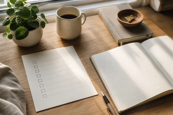 Checklist beside a reflective journal